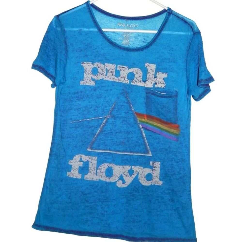 Pink Floyd Women’s Medium Blue Semi-Sheer Prism Graphic Band Tee Dark Side Moon